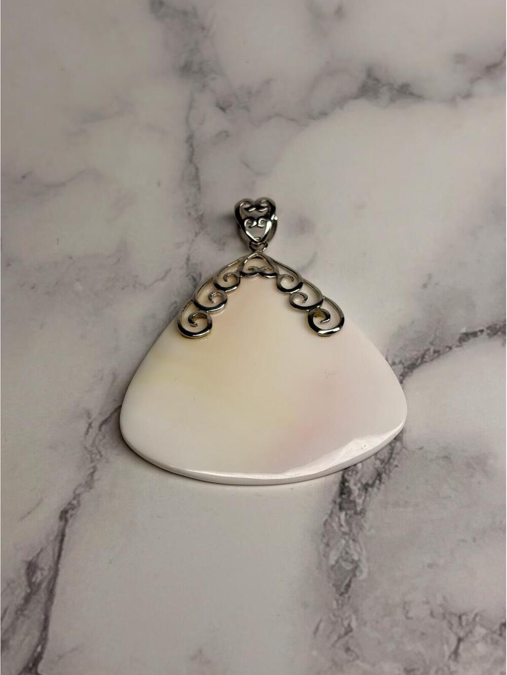 Pink Conch Shell Pendant Sterling Silver 925‎ Large Statement Necklace Charm